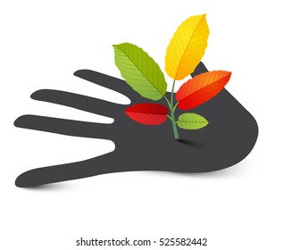 Plant on Human Hand. Vector Illustration.