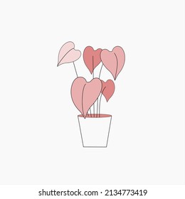 plant on pot line art simple cream color vector illustration. plant for interior. 