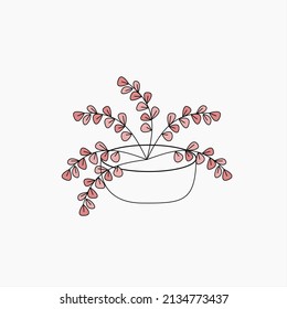 plant on pot line art simple cream color vector illustration. plant for interior. 