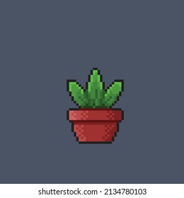 a plant on the pot in pixel style