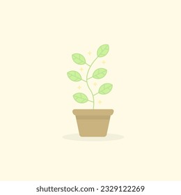 Planta en la ilustración vectorial de la olla, diseño plano simple con sombra