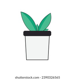 planta sobre vectores de jarrón, planta plana y vectores de jarrón sobre blanco.