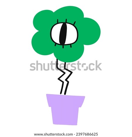 Plant with one eye. Magic tree. Hand drawn vector illustration on white background. Cartoon design.