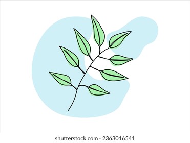 Plant one line drawing colored with pastel colors. Vector illustration.