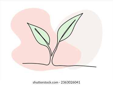 Plant one line drawing colored with pastel colors, vector illustration.