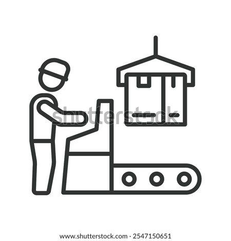 Plant Operator packaging, icon in line design. Plant, operator, packaging, machinery, production, automation, factory on white background vector. Plant Operator packaging editable stroke icon