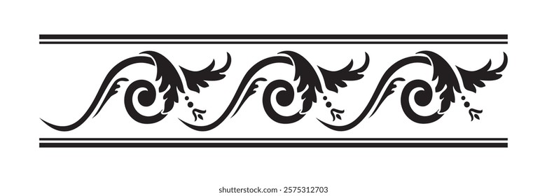 Plant ornament - border. Decorative stencil for applying paint and decorative coatings. Interior and exterior design, fabric and furniture decoration. Plotter or laser cutting.