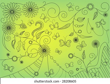 Plant ornament, green background