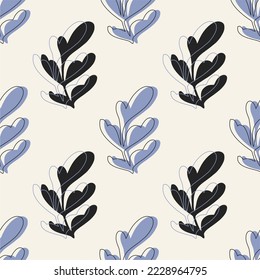 Plant and outline illustration. Unique boho style print, seamless pattern. Ideal for fabric, wrapping paper, covers and more.