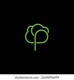 Plant P Letter tree Green Environment Garden Seed Logo. Green Ecosystem Line Style Icon Design.