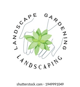 Plant in the palms. Logo of landscaping and landscape design