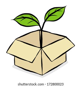plant in paper box / cartoon vector and illustration, isolated on white background.