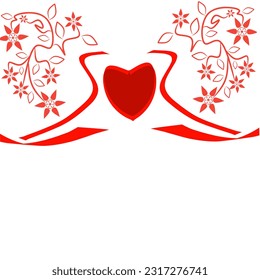 plant pattern illustration with red heart shape
