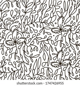Plant pattern. Monochrome background in the style of doodling.