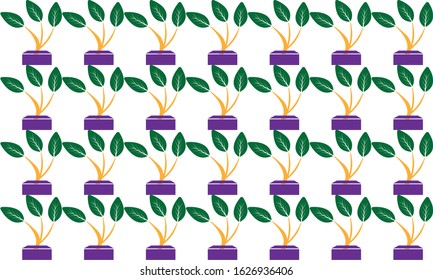 plant pattern in a pot with a white background. purple pot. vector illustration