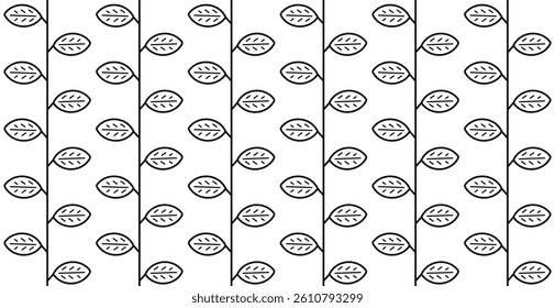 Plant Pattern, Simple Floral Pattern, Simple Geometric Leaves, Doodle Repeating Pattern, Monochrome, Vector