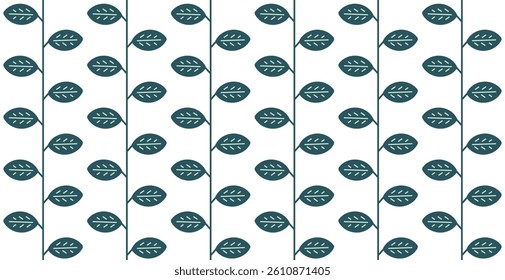 Plant Pattern, Simple Floral Pattern, Simple Geometric Leaves, Doodle Repeating Pattern, Green, Vector