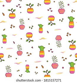 Plant pattern. Vector seamless pattern with plants. Doodle objects.	