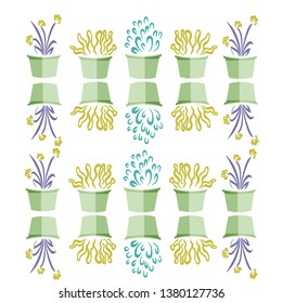 plant patterns in pot vector flat illustration