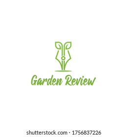 Plant and pen logo combination. Garden Review logo design.