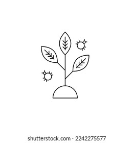 Plant pests, outline icon isolated on white background, flat vector illustration. Bugs and sprout, pest control