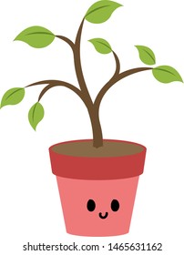 Pflanzen auf rosafarbenem Topf, Illustration, Vektorgrafik auf weißem Hintergrund.