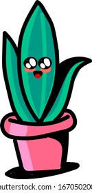 Plant in pink pot, illustration, vector on white background.