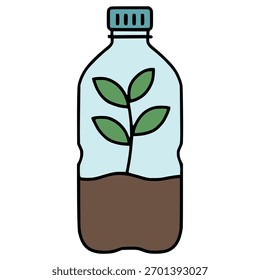 Planta en botella de plástico diseño de Plantilla de Ilustración vectorial de color plano