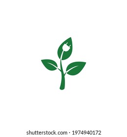 Plant and plug, leaf, ecology concept, alternative energy simple  icon vector illustration