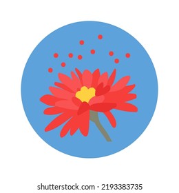 Plant pollen. Allergy symptom cartoon vector illustration. Educational banner with man suffering from runny nose, rash, red eyes because of food, dust, insects