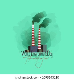 Plant polluting nature. World environment day. Pipes with smoke.