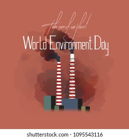 Plant polluting nature. World environment day. Pipes with smoke.