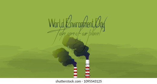 Plant polluting nature. World environment day. Pipes with smoke.