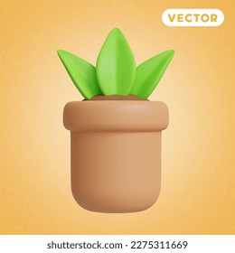 plant pot 3D vector icon set, on a orange background