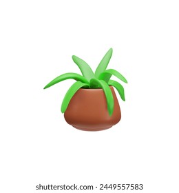 Plant pot 3D vector icon. Green Aloe or Agave, Gasteria potted plant in clay or ceramic flowerpot 3D render illustration. Cartoon tropical exotic succulent plant. Nature or plastic home decor, botany