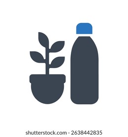 A plant pot beside a bottle icon.