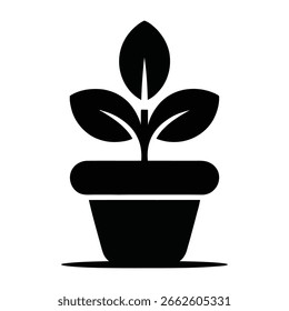 Plant in pot black simple icon on white background for web design
