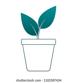 Plant in pot in blue lines
