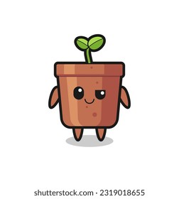 caricatura de maceta de planta con expresión arrogante, diseño de estilo lindo para camiseta, pegatina, elemento logo