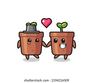 Plant Pot Cartoon Character Couple With Fall In Love Gesture , Cute Style Design For T Shirt, Sticker, Logo Element