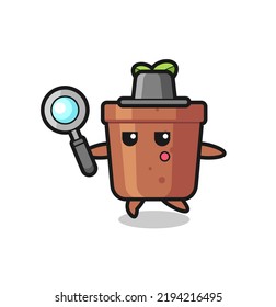 plant pot cartoon character searching with a magnifying glass , cute style design for t shirt, sticker, logo element