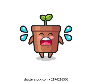 plant pot cartoon illustration with crying gesture , cute style design for t shirt, sticker, logo element