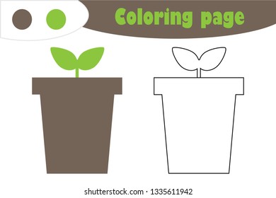 Plant in the pot in cartoon style, coloring page, spring education paper game for the development of children, kids preschool activity, printable worksheet, vector illustration