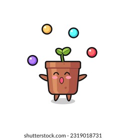 the plant pot circus cartoon juggling a ball , cute style design for t shirt, sticker, logo element