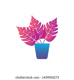 plant in the pot color gradient purple blue illustration vector plat simple modern leaf 