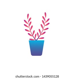 plant in the pot color gradient purple blue illustration vector plat simple modern leaf 