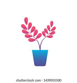 plant in the pot color gradient purple blue illustration vector plat simple modern leaf 