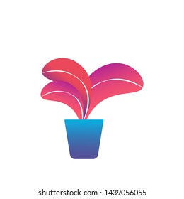 plant in the pot color gradient purple blue illustration vector plat simple modern leaf 