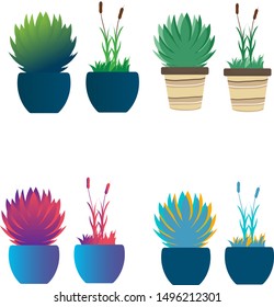 plant in the pot color gradient purple blue illustration vector green nature simple modern leaf
