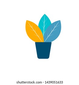 
plant in the pot color yellow blue navy illustration vector plat simple modern leaf 